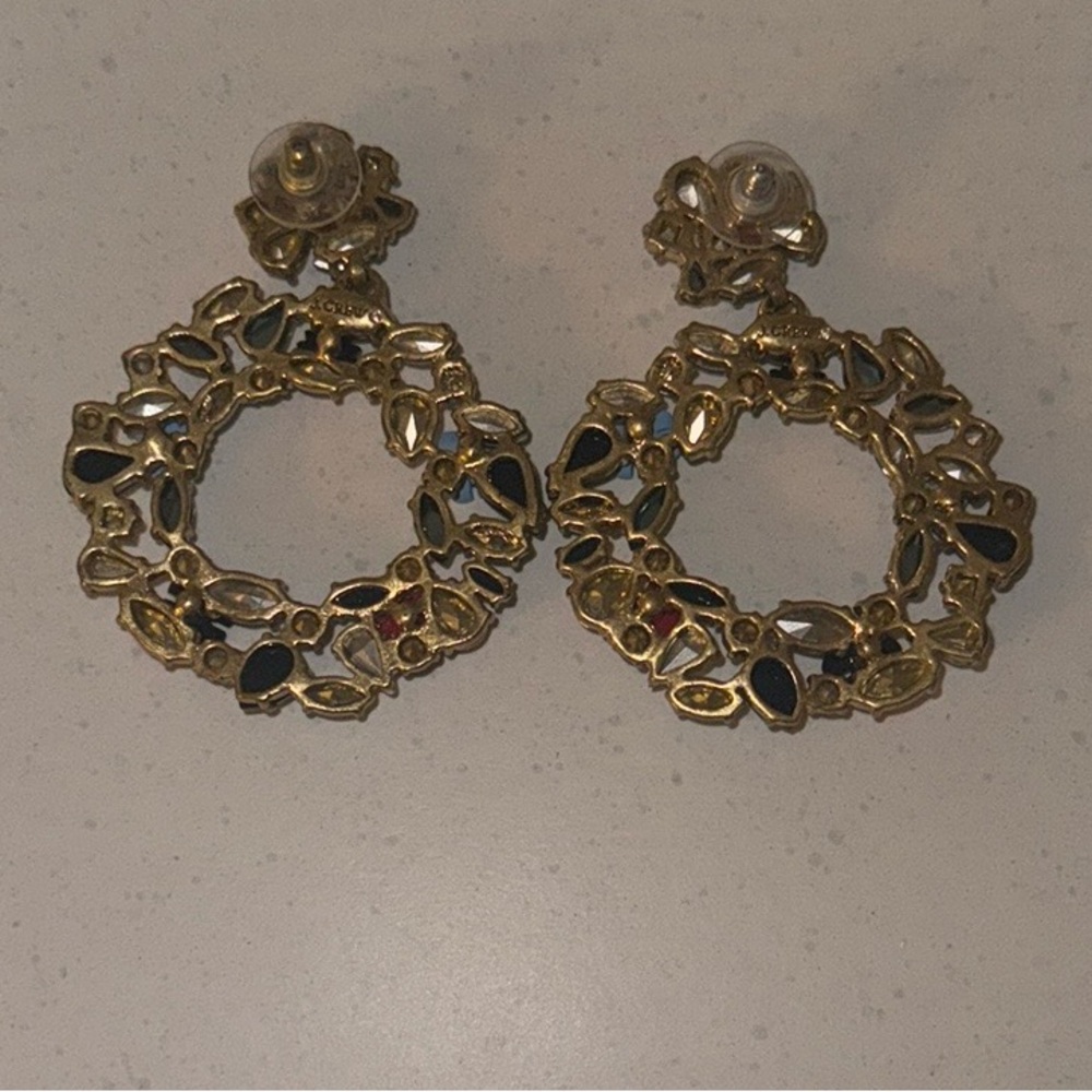 J. Crew Multicolor Flower Crystal Hoop Earrings - Picture 2 of 3